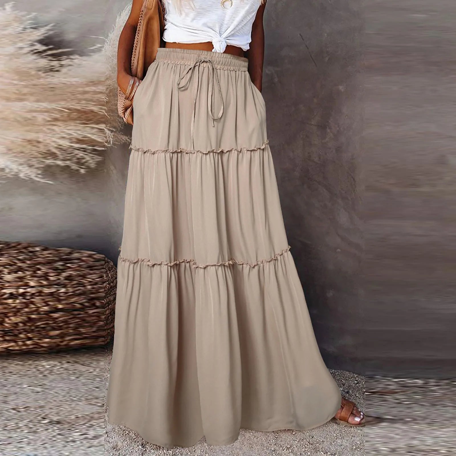 Elastic Waist Maxi Skirt