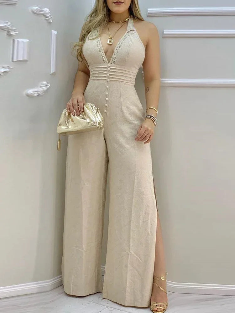 Lace Trim Wide Leg Jumpsuit