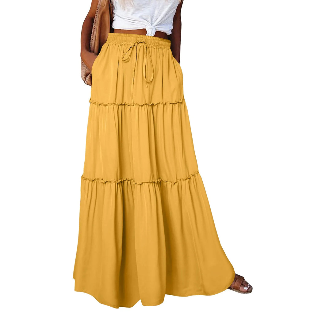 Elastic Waist Maxi Skirt