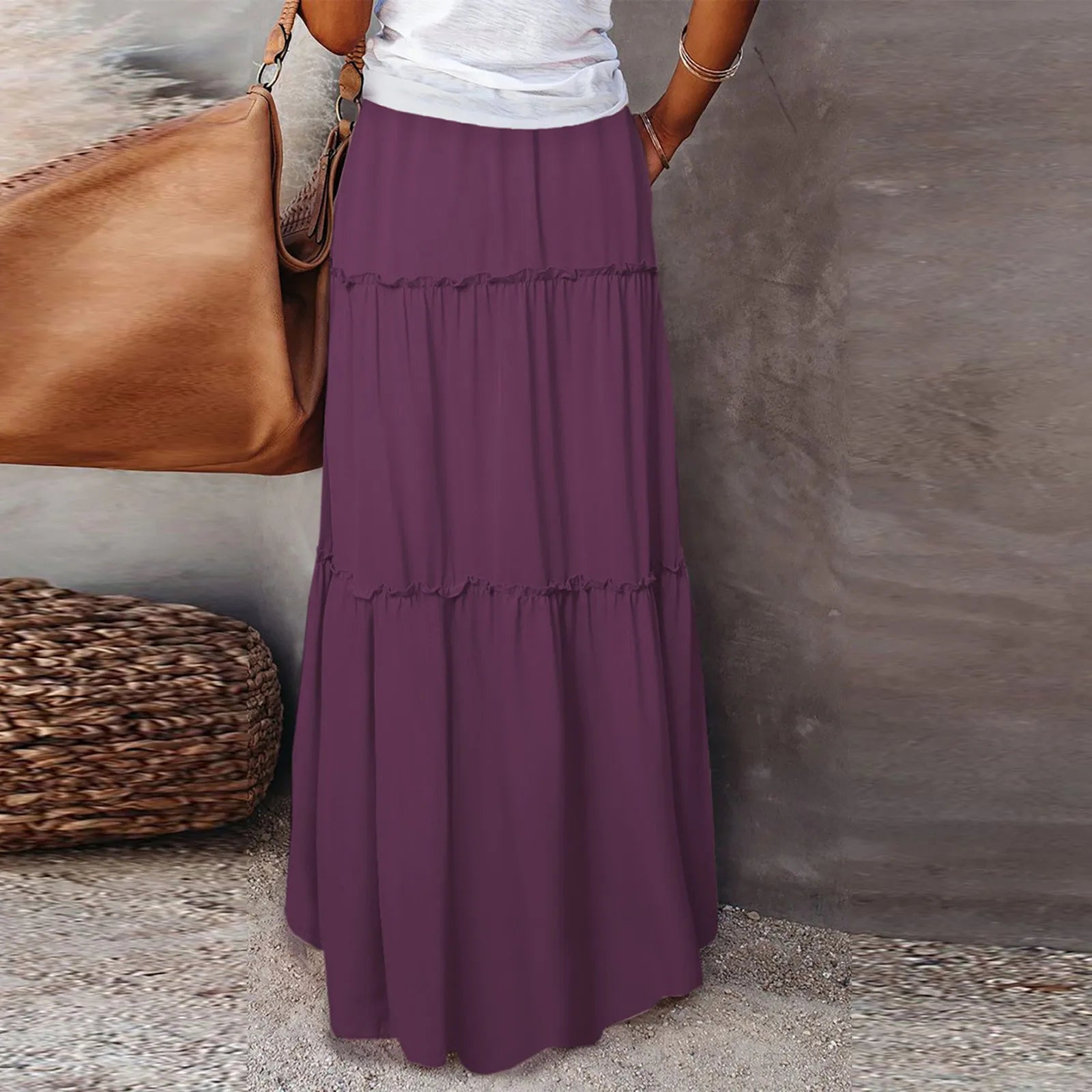 Elastic Waist Maxi Skirt