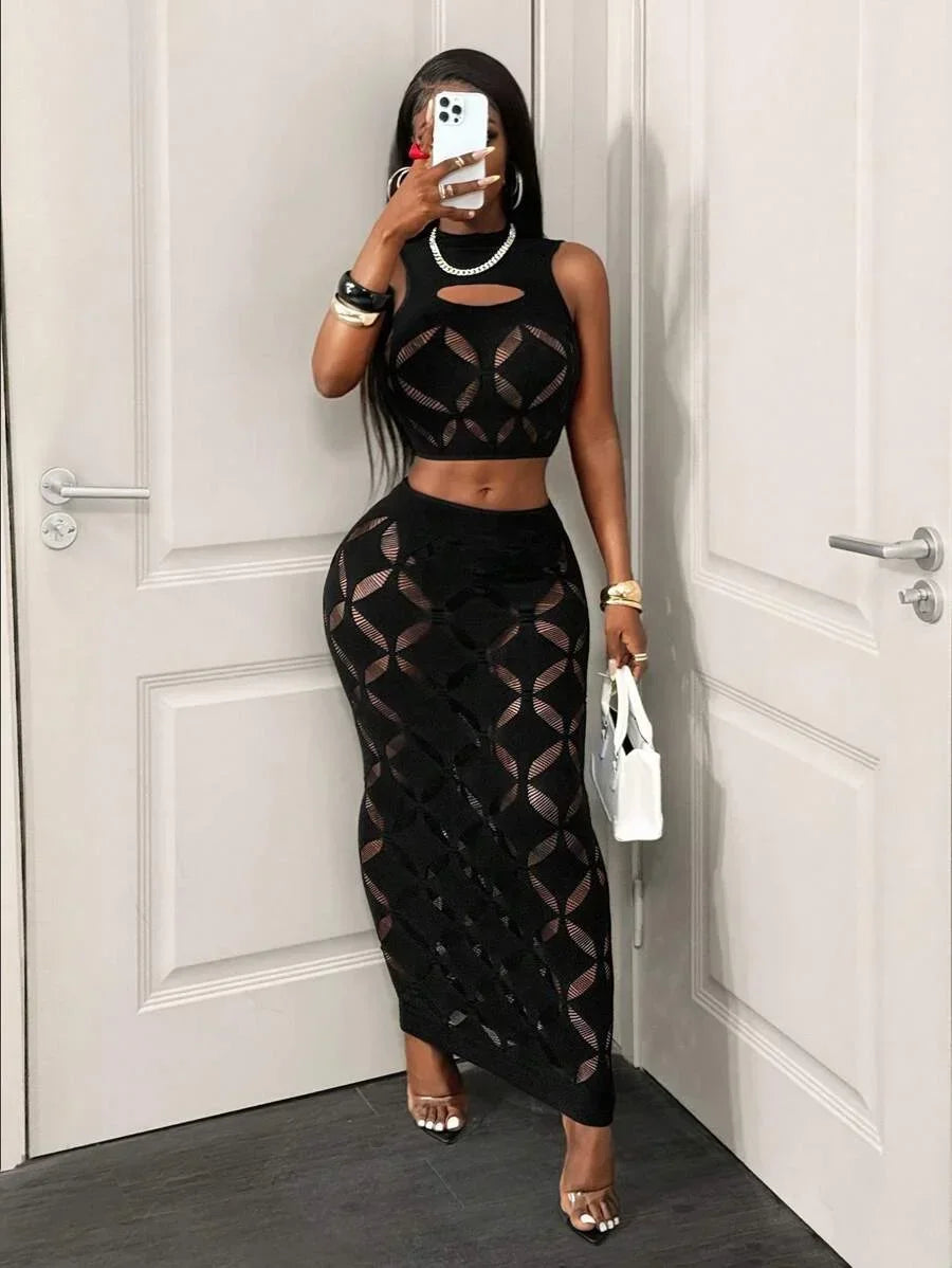 Mesh Crop & Skirt Set