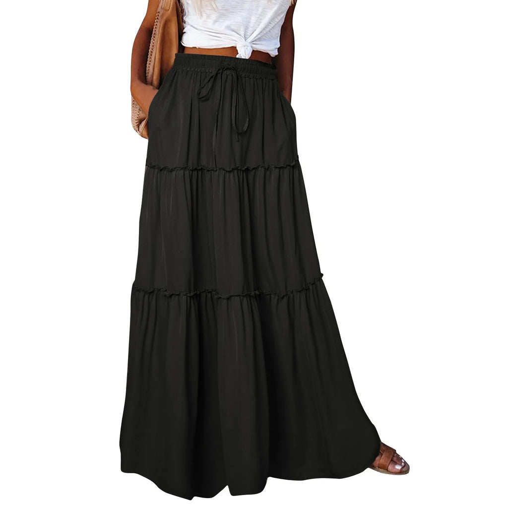 Elastic Waist Maxi Skirt