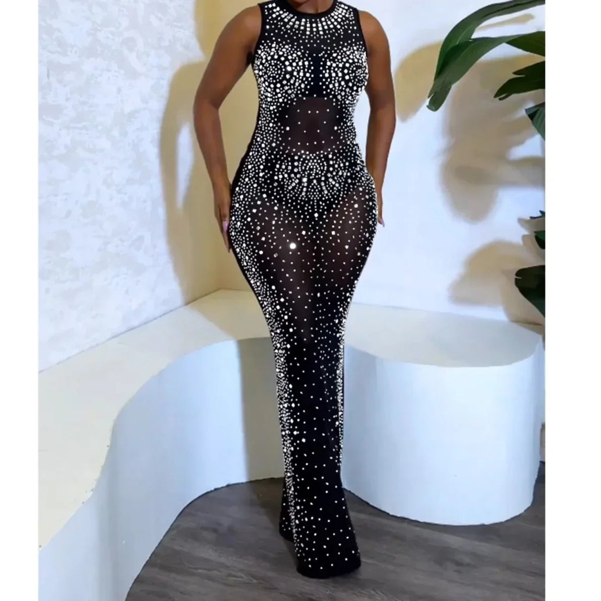 Luminous Mesh Maxi Dress