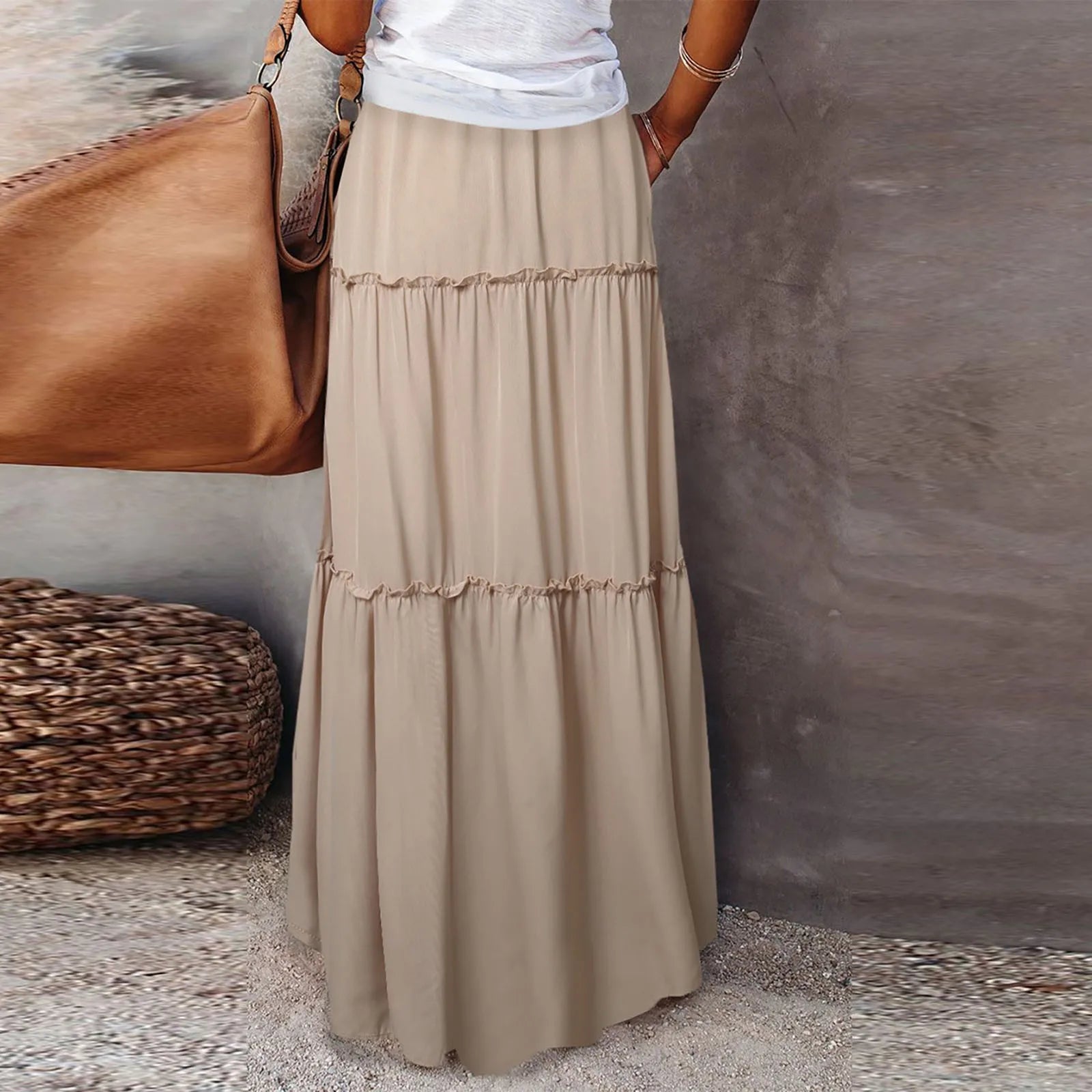 Elastic Waist Maxi Skirt