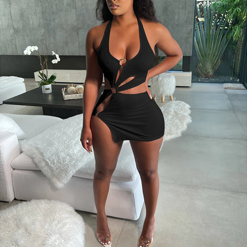 Noir Mystique Cut-Out Mini Dress