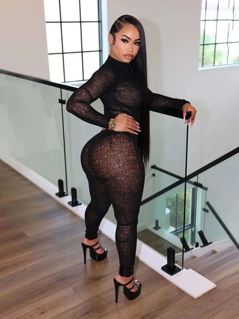 Sheer Mesh 2-Piece Set - Crop Top & Leggings