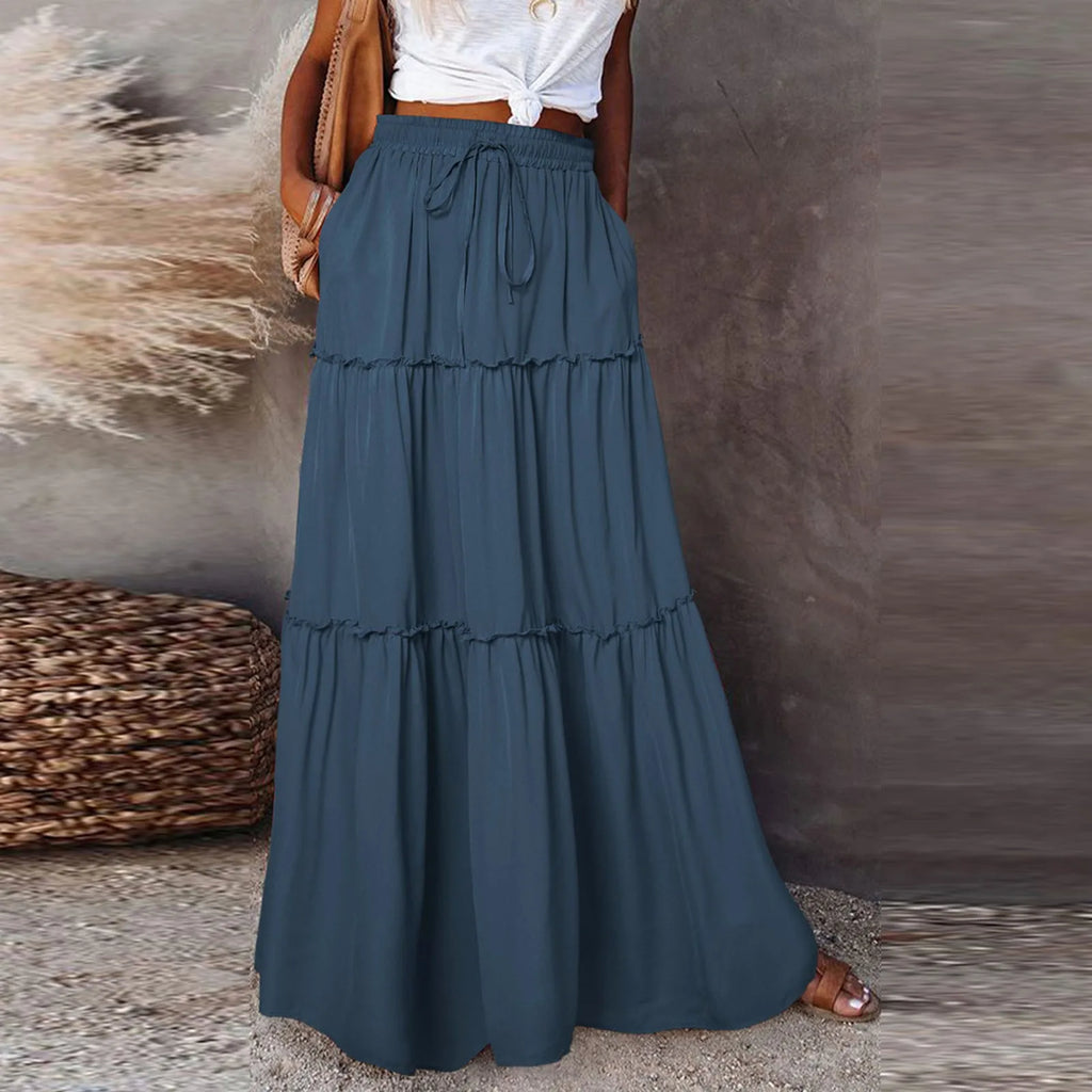 Elastic Waist Maxi Skirt