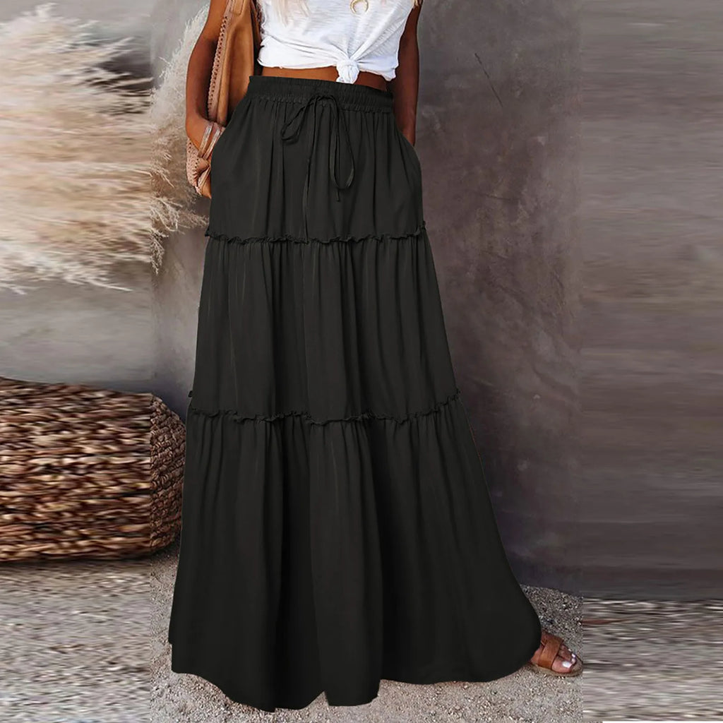 Elastic Waist Maxi Skirt