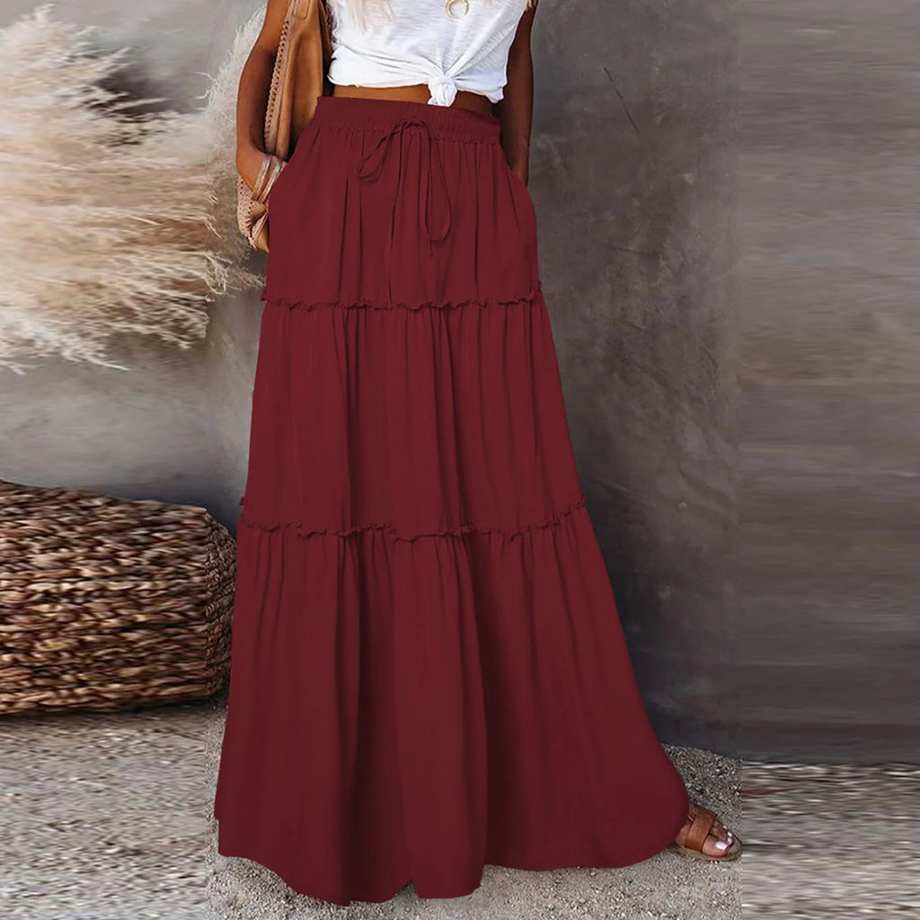 Elastic Waist Maxi Skirt