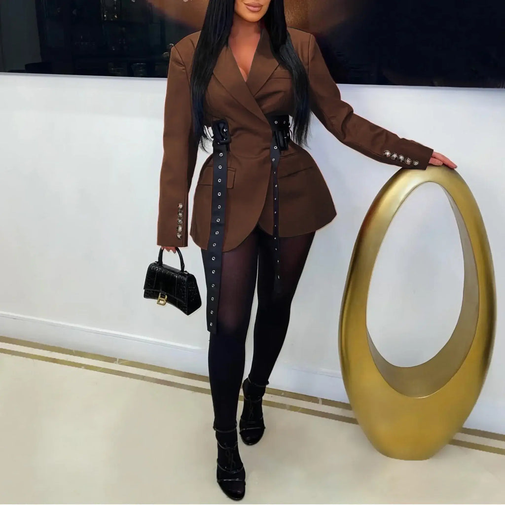 AMARA LDN Women's Belted Statement Blazer | Oversized Belted Longline Jacket