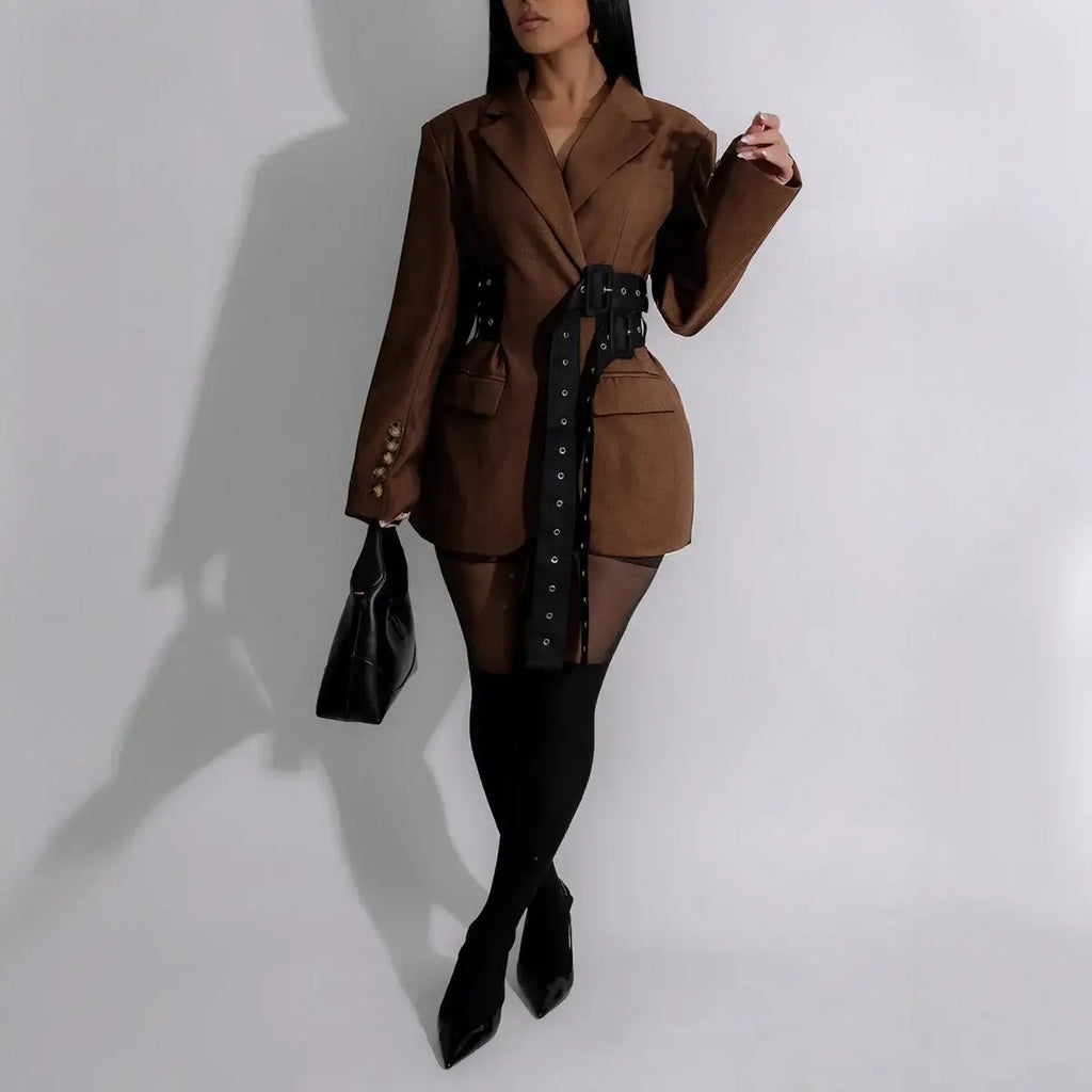 AMARA LDN Women's Belted Statement Blazer | Oversized Belted Longline Jacket