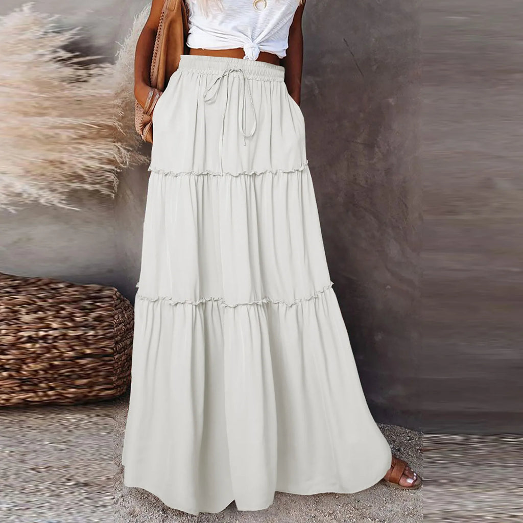 Elastic Waist Maxi Skirt