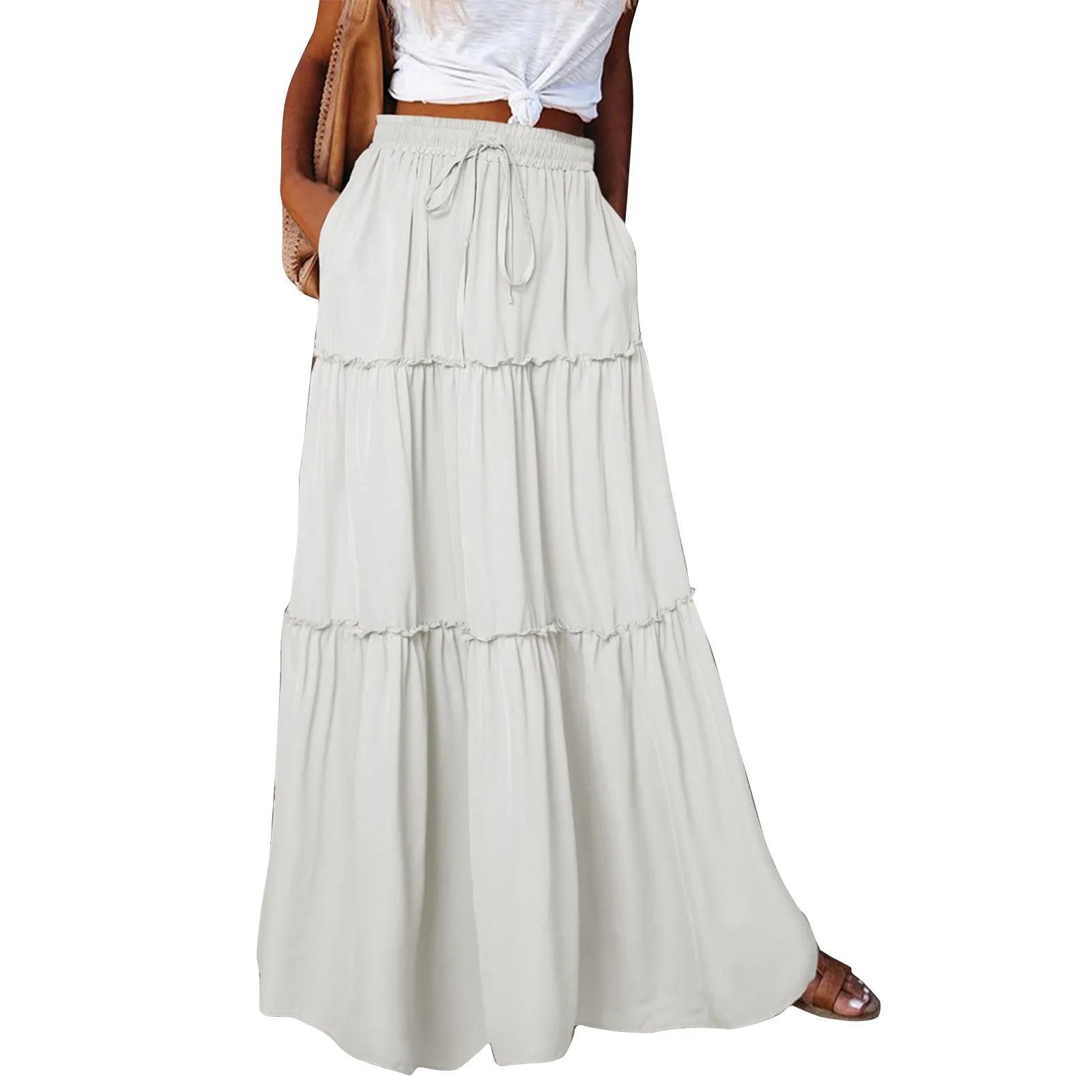 Elastic Waist Maxi Skirt
