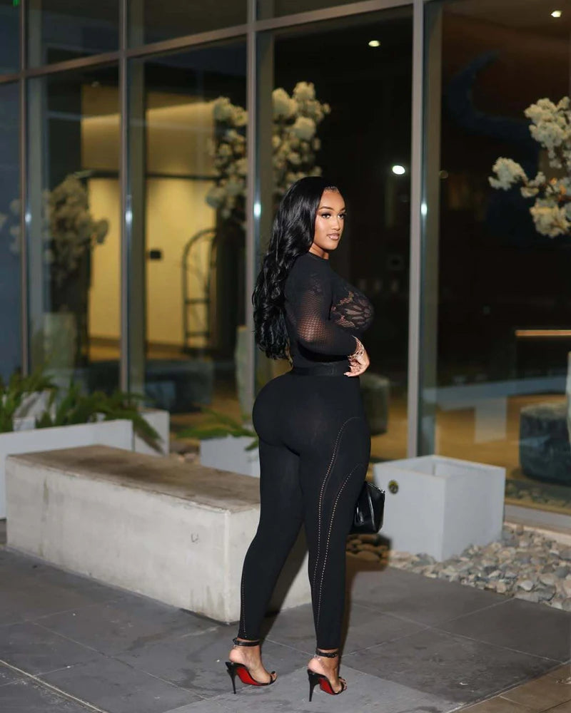 Sheer Seduction Mesh Set - See-Through Long Sleeve Top & Leggings