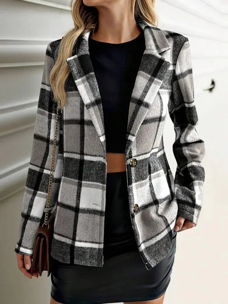 Plaid Wool Blend Blazer