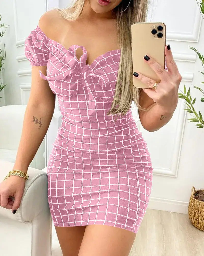 Lavender Dreams Grid Print Mini Dress