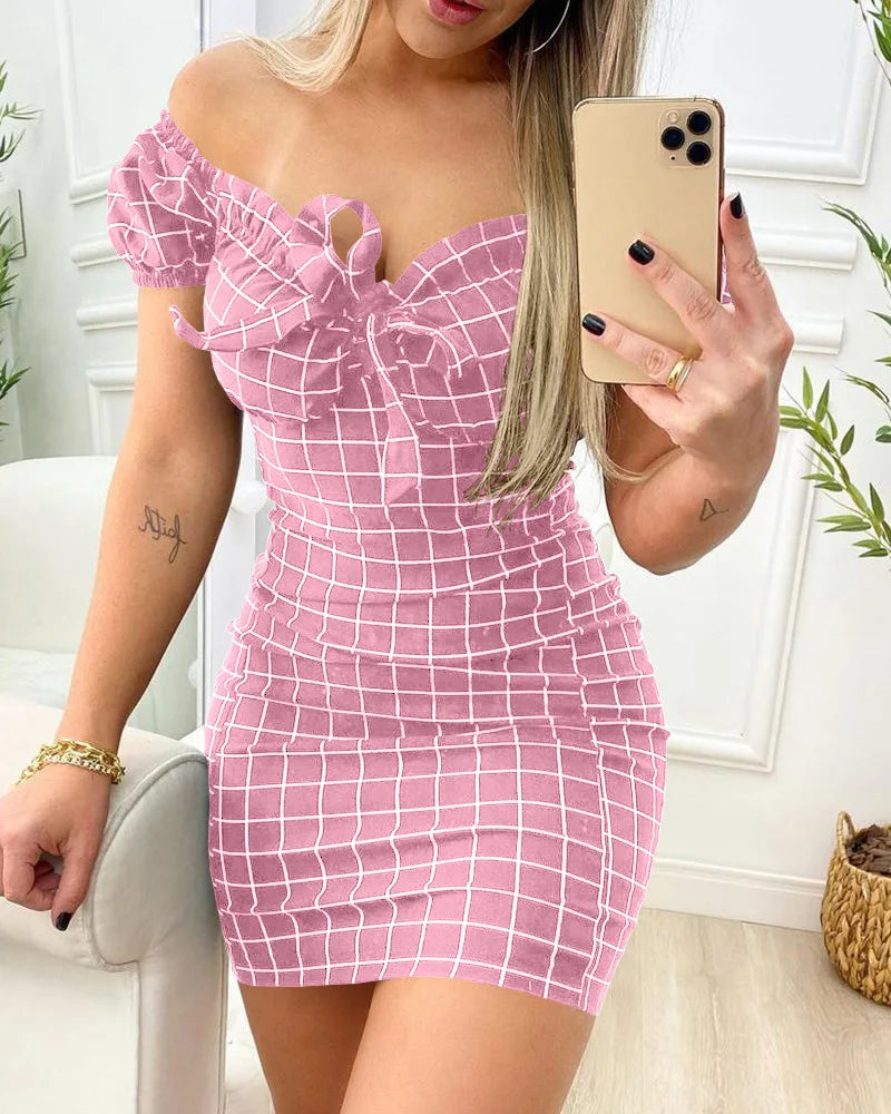 Lavender Dreams Grid Print Mini Dress