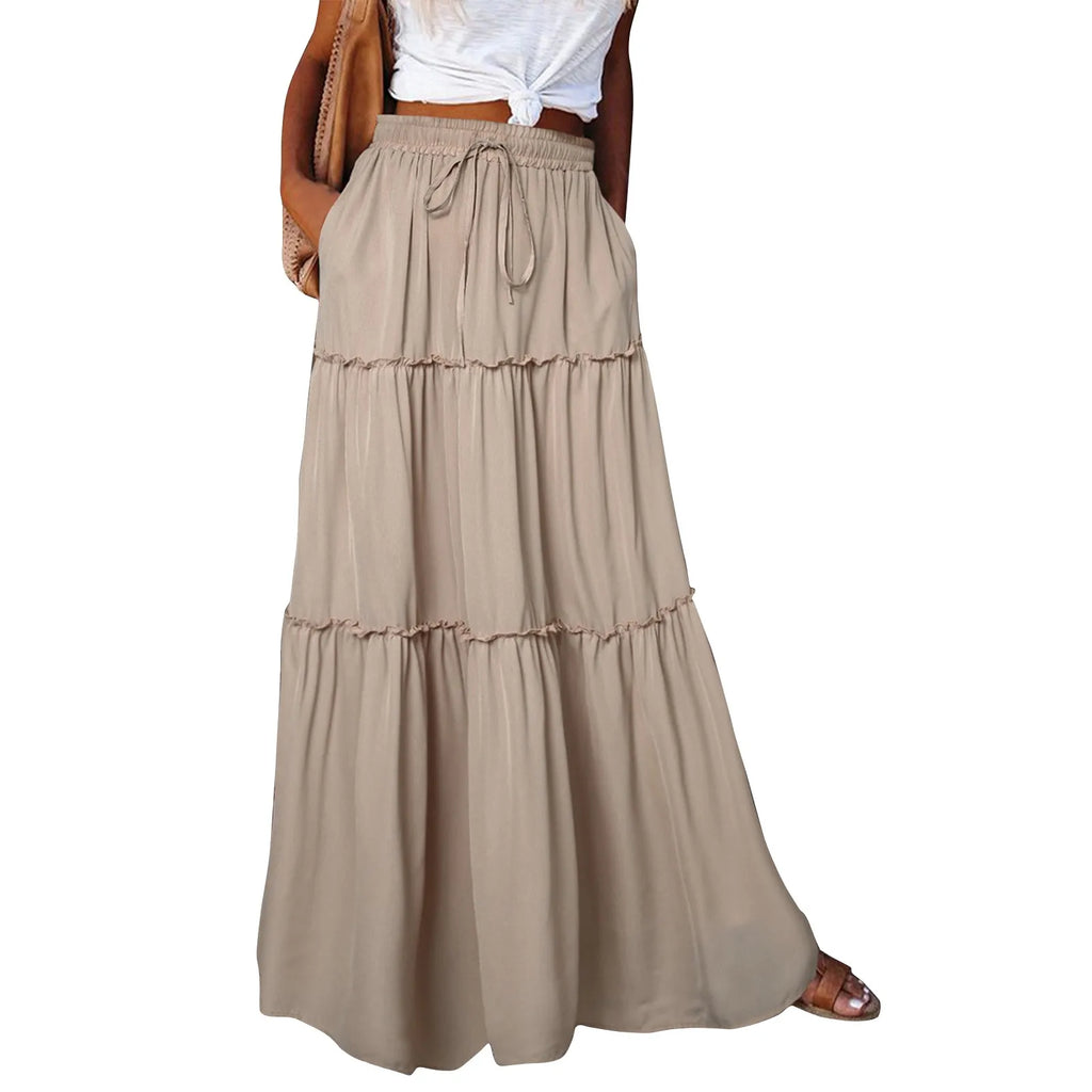 Elastic Waist Maxi Skirt