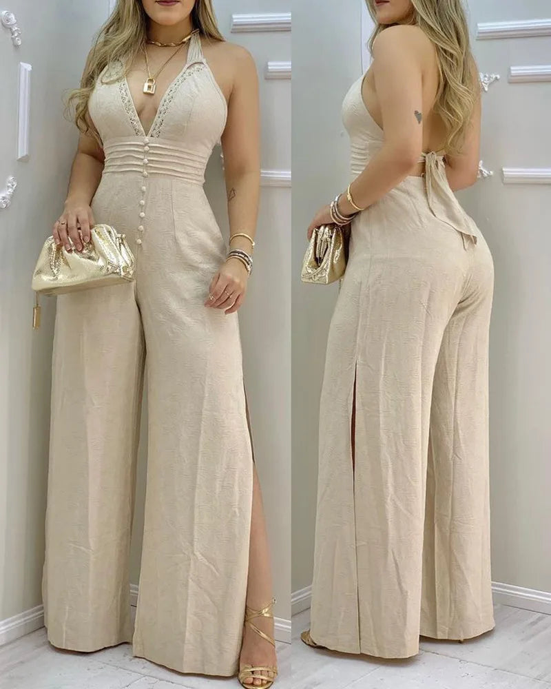 Lace Trim Wide Leg Jumpsuit