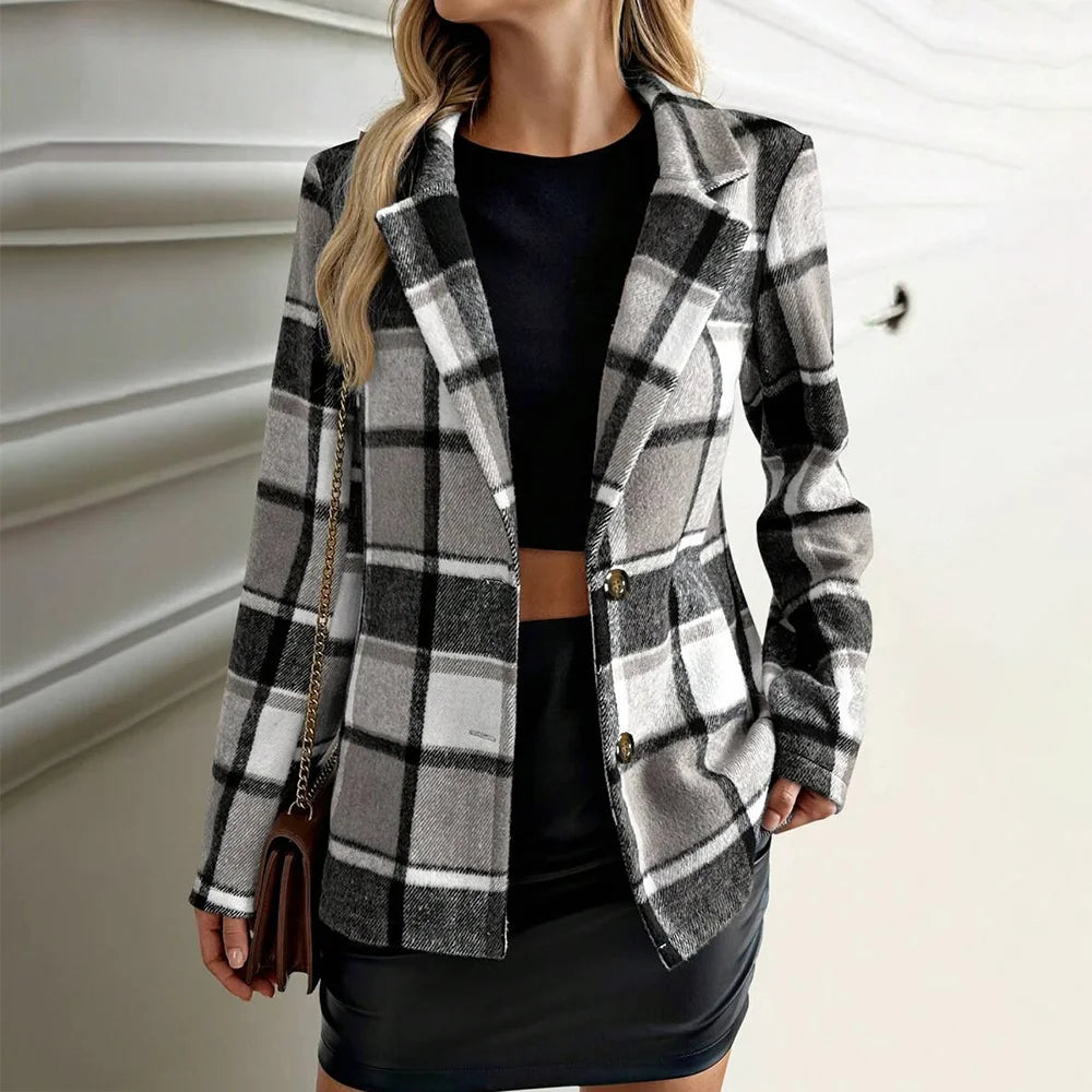 Plaid Wool Blend Blazer