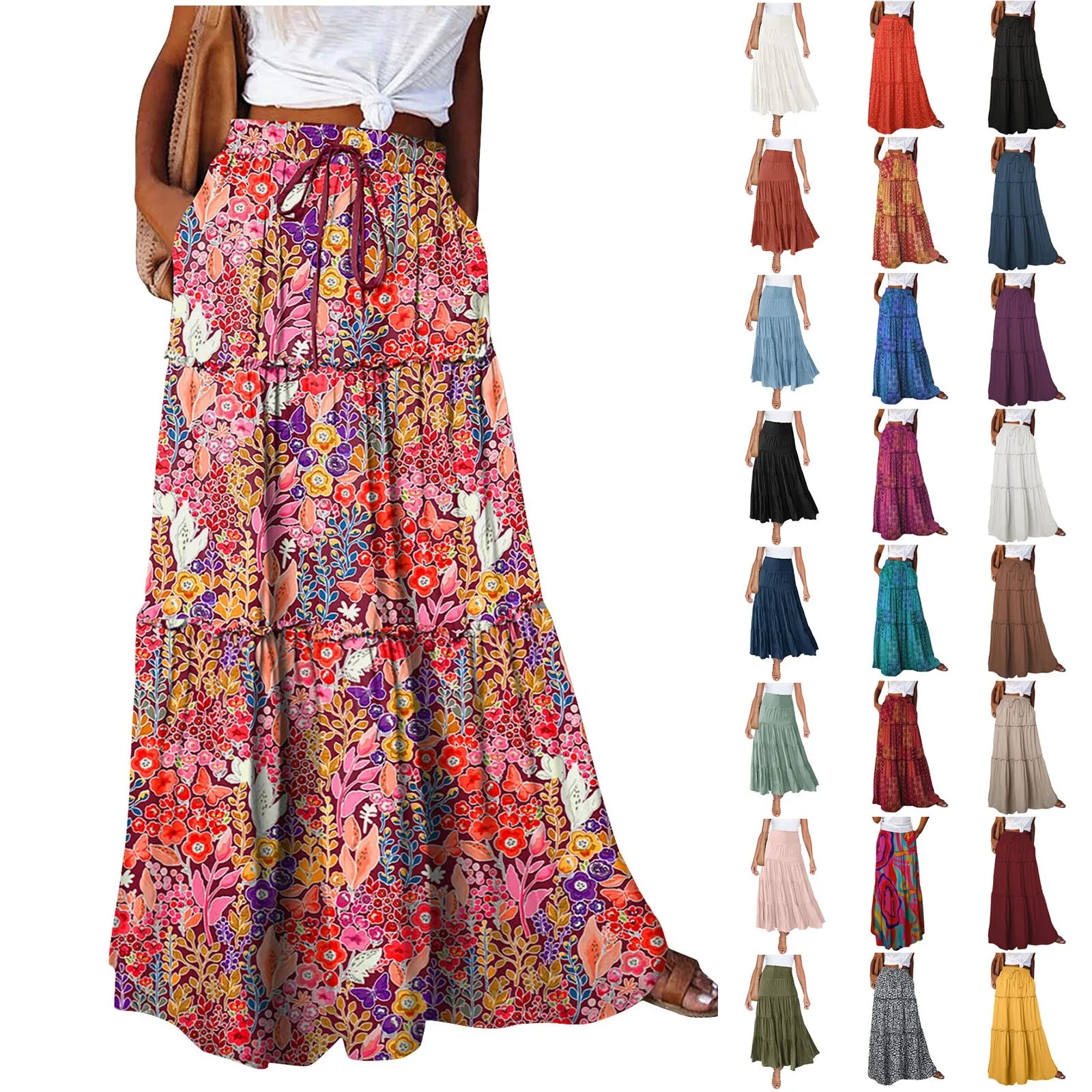 Elastic Waist Maxi Skirt