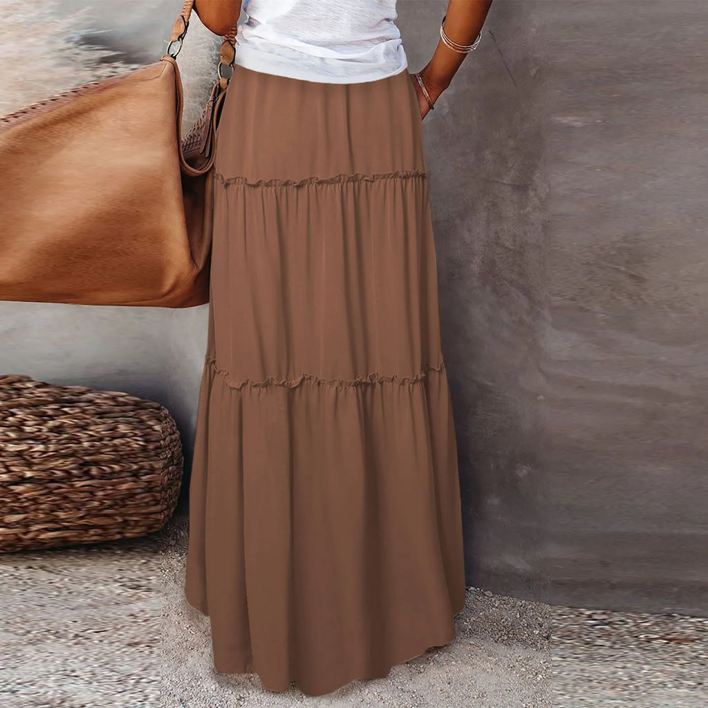 Elastic Waist Maxi Skirt