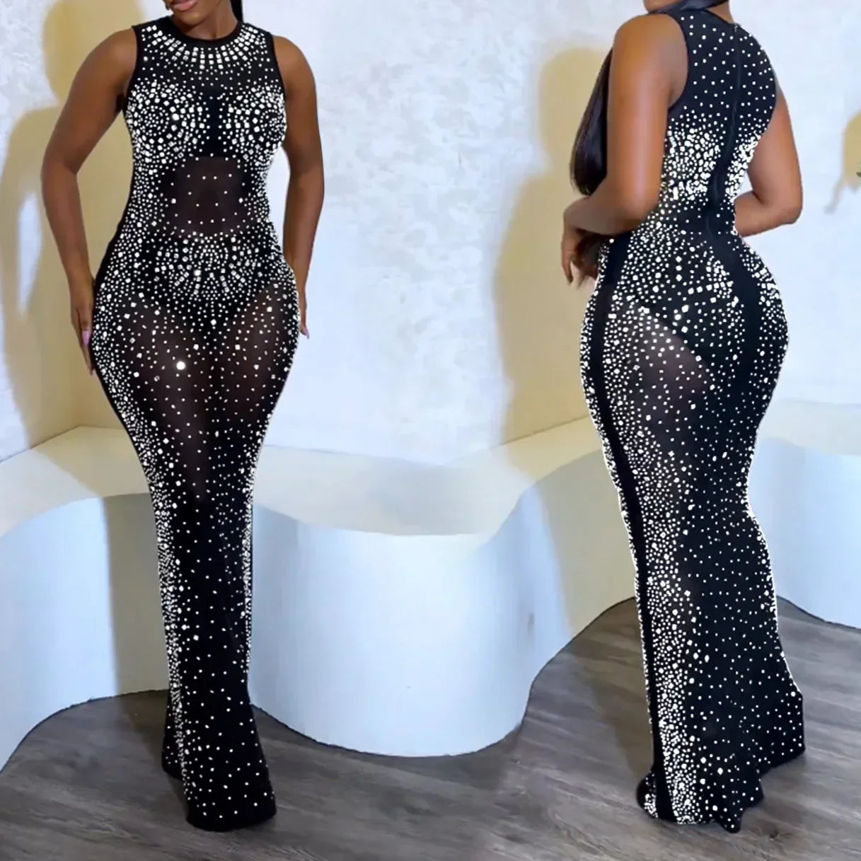 Luminous Mesh Maxi Dress