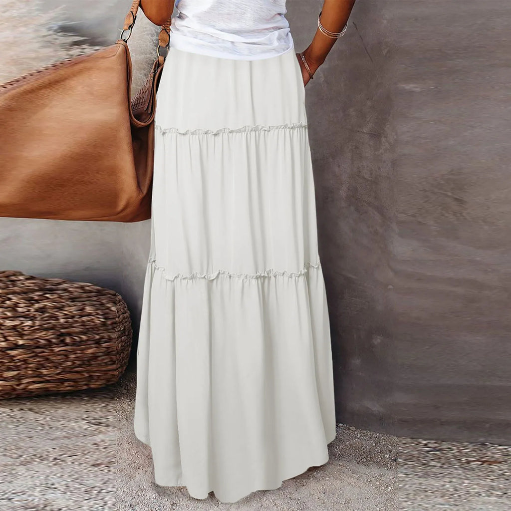 Elastic Waist Maxi Skirt