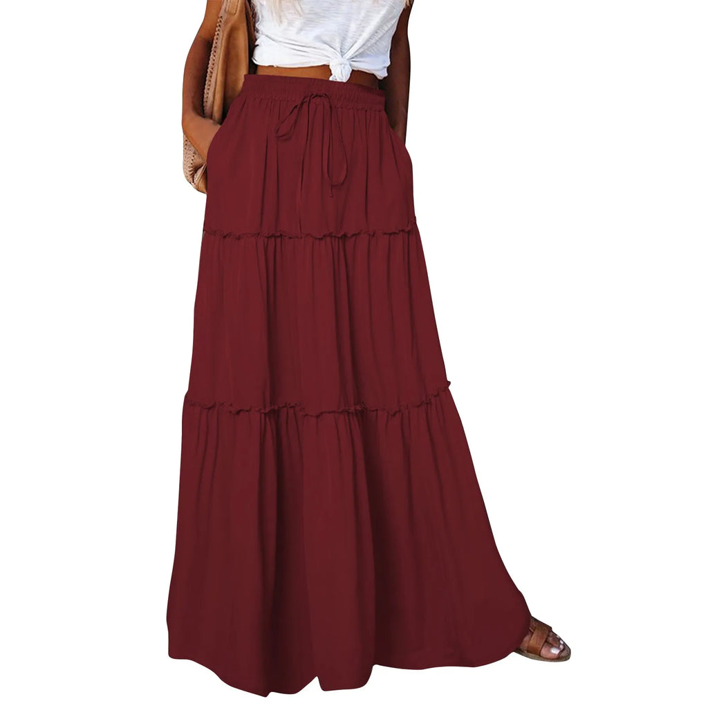 Elastic Waist Maxi Skirt