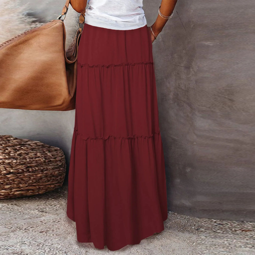 Elastic Waist Maxi Skirt