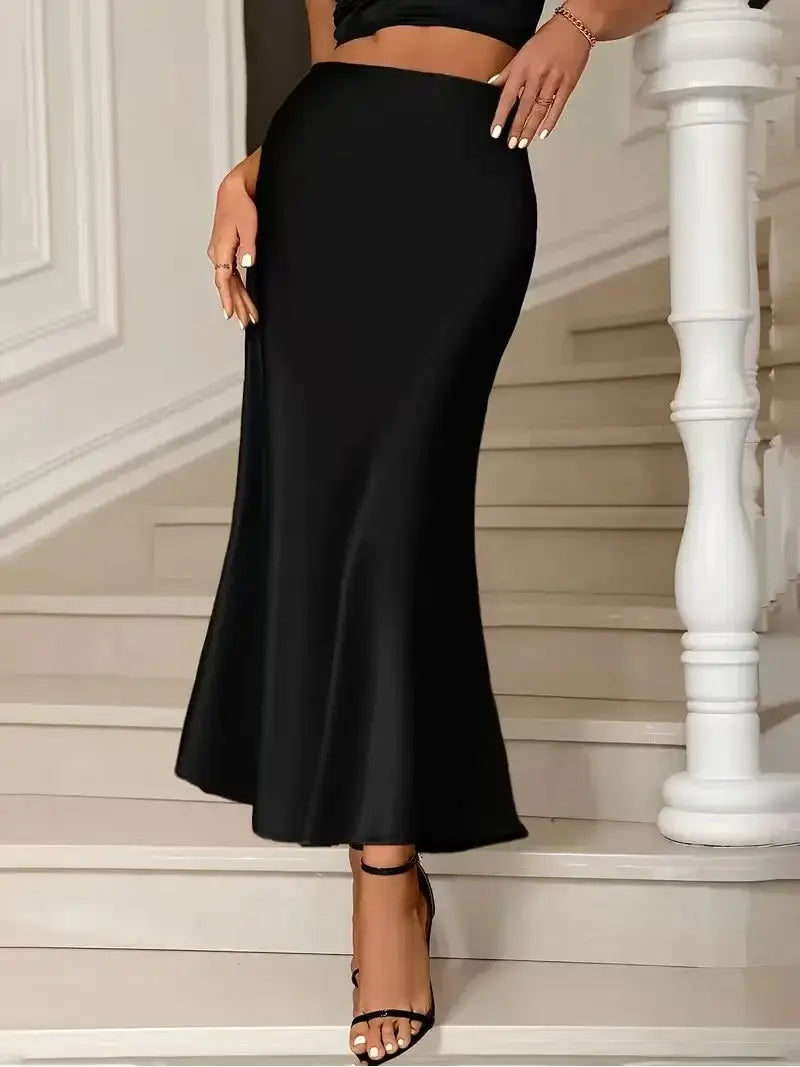 Satin A-Line Midi Skirt