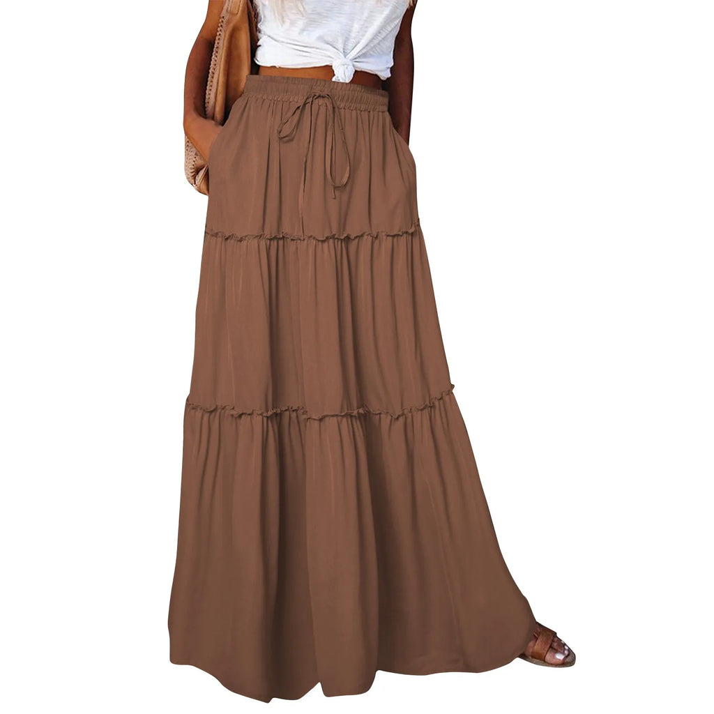 Elastic Waist Maxi Skirt
