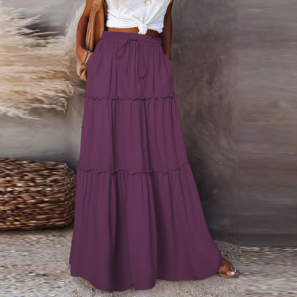 Elastic Waist Maxi Skirt