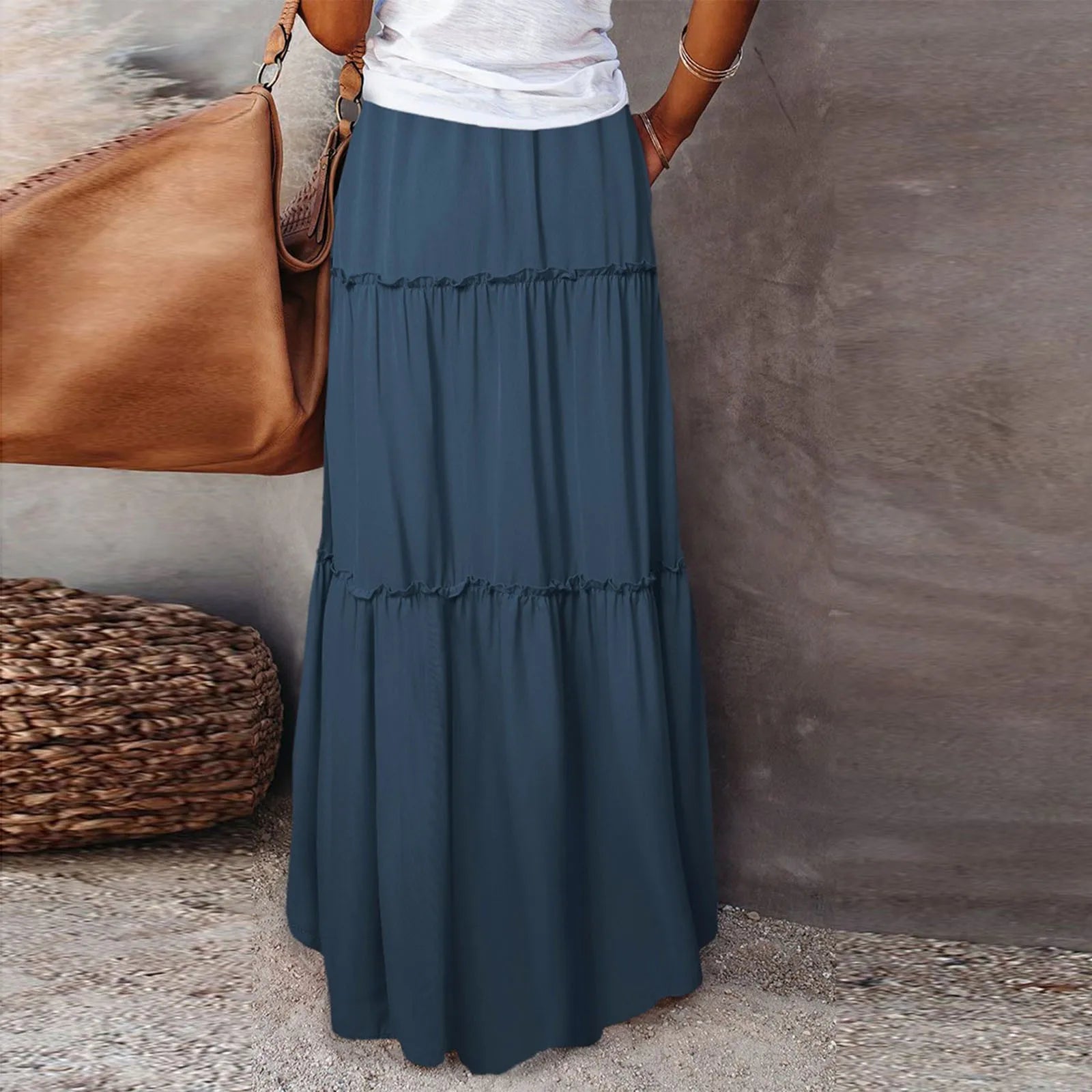 Elastic Waist Maxi Skirt