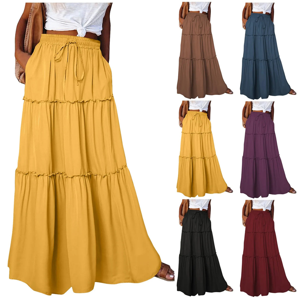 Elastic Waist Maxi Skirt