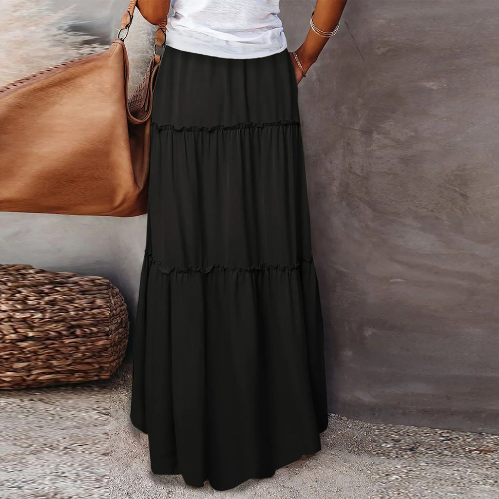Elastic Waist Maxi Skirt