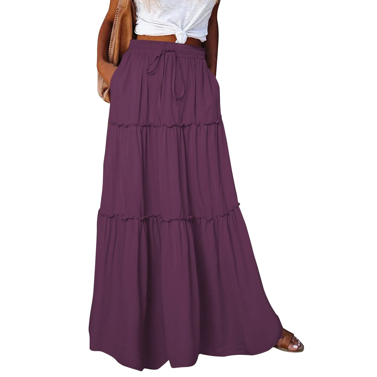 Elastic Waist Maxi Skirt