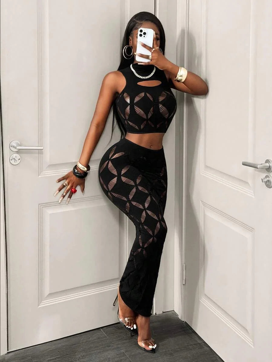 Mesh Crop & Skirt Set