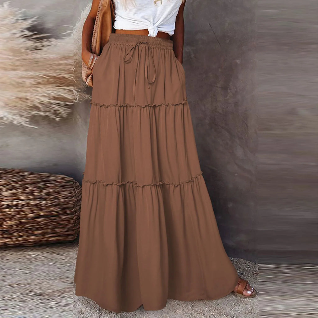 Elastic Waist Maxi Skirt