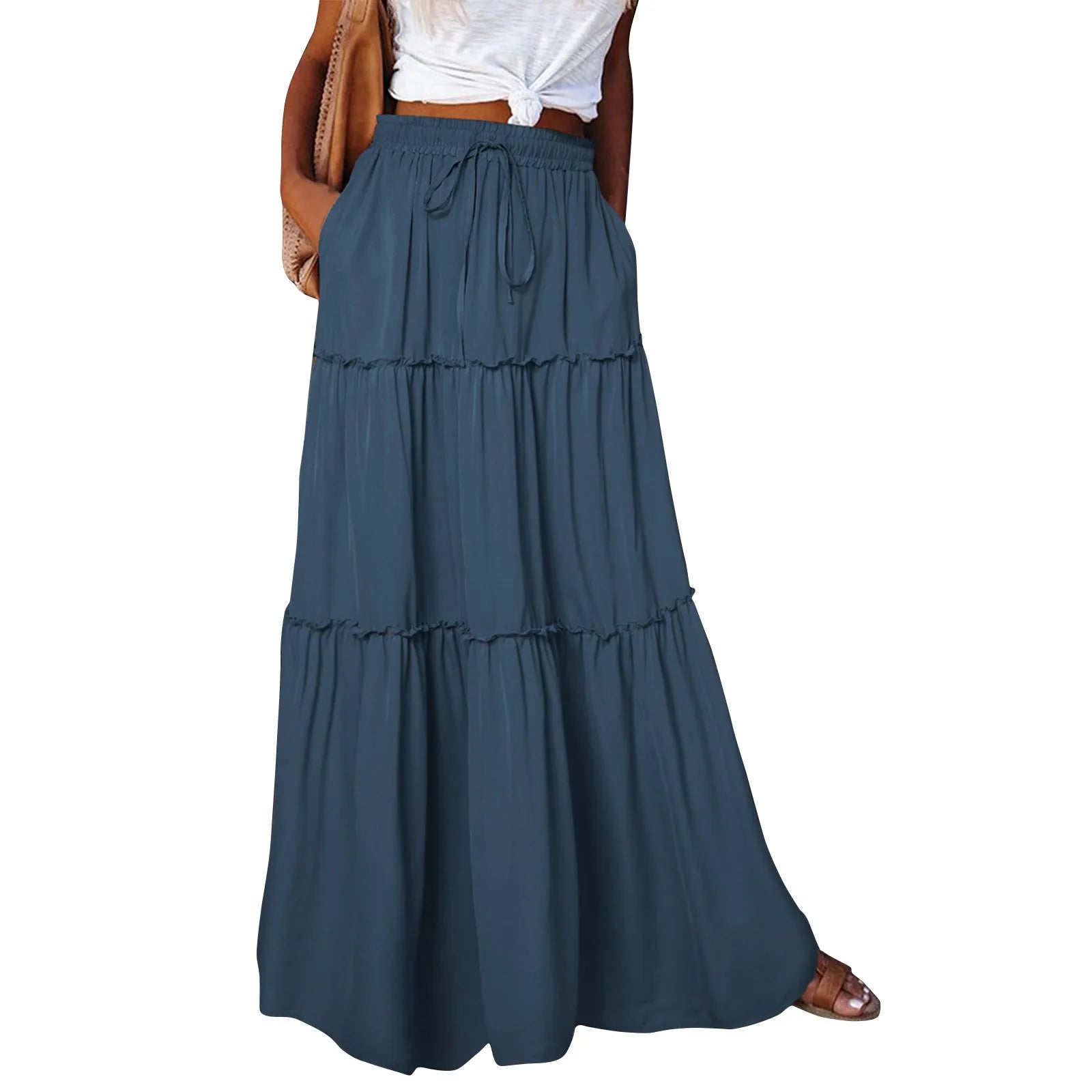 Elastic Waist Maxi Skirt